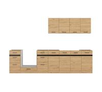 PEGANE Cuisine complète 300 cm,Ensemble de Meuble de Cuisine Coloris Chêne bernstien, Plan de Travail Non Inclus