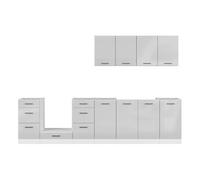 Cuisine complète 300 cm, Ensemble de meuble de cuisine coloris Gris clair brillant/Blanc, plan de travail non inclus - -