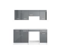 Cuisine complète - Avec plan de travail 180 cm - Gris brillant et Blanc - TRATTORIA
