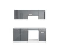 Vente-unique-Cuisine complète - avec Plan de Travail 180 cm - Gris Brillant et Blanc - TRATTORIA