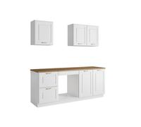 Cuisine complète - Avec plan de travail 200 cm - Blanc et naturel - CELOMIA