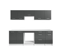 Cuisine complète - Avec plan de travail 240 cm - Gris brillant et Blanc - TRATTORIA