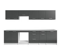 Cuisine complète - Avec plan de travail 300 cm - Gris brillant et Blanc - TRATTORIA