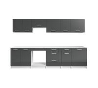 Cuisine complète - Avec plan de travail 300 cm - Gris brillant et Blanc - TRATTORIA