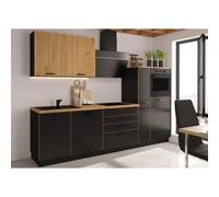 CUISINE COMPLETE AYA - DÉCOR NOIR - L 280 X P 60 X H 214 CM - PLAN DE TRAVAIL INCLUS