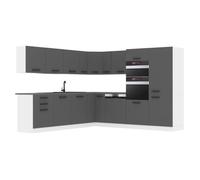 Cuisine Complète - B BELINI GROUP - L-Forme - Argent Mat - Revêtement Ultra-Brillant - Tiroirs Métal