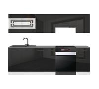 Cuisine Complète - B BELINI GROUP - LILY - 240 cm - Noir Très Brillant - Finition Ultra-Brillante