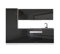 Cuisine Complète - B BELINI GROUP - SANDY - 240 cm - Noir Très Brillant - Système de Fermeture Silencieuse