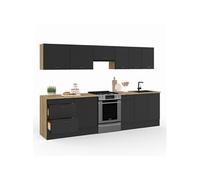 Cuisine complète casserolier 300 cm SUBTIL avec plan de travail 9 éléments bois et noir