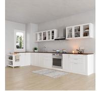 Cuisine Complète d’Angle Sans plan de travail, 13 éléments, L420 (Cuisinière de 60 inclus) x P293 xH81.5 cm, Blanc