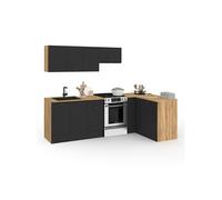 IDMarket - Cuisine complète d'angle 400 cm Subtil avec Plan de Travail 7 élements Bois et Noir