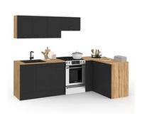 Cuisine complète d'angle 400 cm SUBTIL avec plan de travail 7 élements bois et noir Noir G