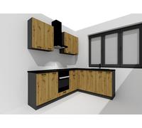 Cuisine complète d'angle ANIA 9 éléments couleur Chêne Artisan, Graphite - Longueur 200/260 cm