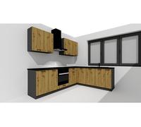 PEGANE Cuisine complète d'angle ANIA 9 éléments Couleur Chêne Artisan, Graphite - Longueur 200/260 cm