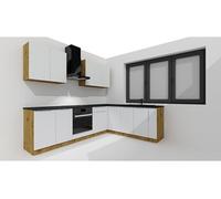 PEGANE Cuisine complète d'angle ISYA 9 éléments Couleur Gris Clair/Artisan - Longueur 200/260 cm