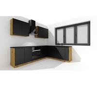 PEGANE Cuisine complète d'angle ISYA 9 éléments Couleur Noir/Chêne Artisan - Longueur 200/260 cm