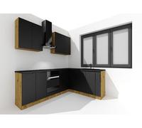 Cuisine complète d'angle ISYA 9 éléments couleur Noir/Chêne Artisan - Longueur 200/260 cm