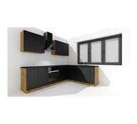 PEGANE Cuisine complète d'angle ISYA 9 éléments Couleur Noir/Chêne Artisan - Longueur 200/260 cm
