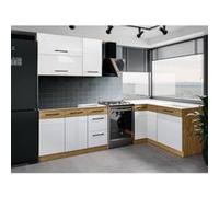 Cuisine complète d'angle - Mélaminé chêne Lancelot et gris matera - 270 x 150 cm - Plan de travail non inclus Multicolore G