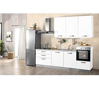 Cuisine complète d'appareils électroménagers (four, évier, hotte de cuisson) design linéaire - blanc mat- Dimensions: cm. 270 x 60 x 240- four à droite