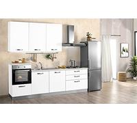 Cuisine complète d'appareils électroménagers (four, évier, hotte de cuisson) design linéaire - blanc mat- Dimensions: cm. 270 x 60 x 240- four à gauche