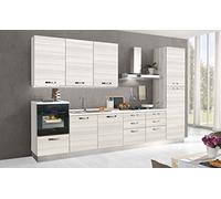 Cuisine complète d'appareils électroménagers (four, évier, hotte de cuisson) design linéaire - effet eucalyptus blanc- Dimensions: cm. 360 x 60 x 240- four à gauche