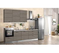 Cuisine complète d'appareils électroménagers (four, évier, hotte de cuisson) design linéaire - effet eucalyptus gris- Dimensions: cm. 270 x 60 x 240- four à gauche
