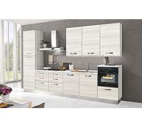 Cuisine complète d'appareils électroménagers (four, évier, hotte de cuisson) design linéaire - effet eucalyptus blanc- Dimensions: cm. 360 x 60 x 240- four à droite