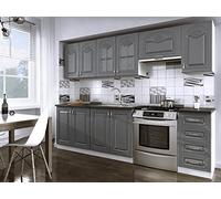 Cuisine complète de 260 cm Dina Grise avec moulures Moderne et Tendance