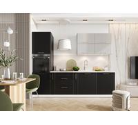 Cuisine complète emplacement four et lave-vaisselle encastrable 270 cm noire - KATIA