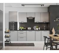 Cuisine complète emplacement four et lave-vaisselle encastrable 285 cm beige ou vert - LYNN