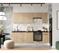 Cuisine complète emplacement pour four et lave-vaisselle encastrable chêne ou beige 240 cm - KARENNE - Chêne