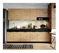 Cuisine complète Erika 8 éléments couleur chêne artisan-Noir, Plan de travail non inclus - Longueur 260 cm