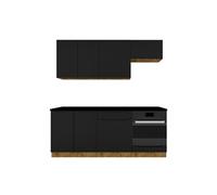 PEGANE Cuisine complète ISYA 6 éléments Couleur Noir/Chêne Artisan - Longueur 200/200 cm