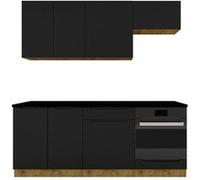 PEGANE Cuisine complète ISYA 6 éléments Couleur Noir/Chêne Artisan - Longueur 200/200 cm