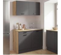 Cuisine complète kitchenette 120 cm STIL avec plan de travail 3 éléments bois et noir