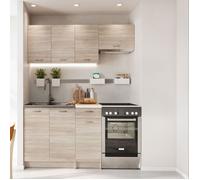 Cuisine complète L 180cm 5 éléments couleur chêne sonoma plan de travail inclus Mila