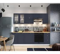 Cuisine complète linéaire 2,40m VICTORIA avec meuble pour four encastrable et lave vaisselle disponible en Blanc Bleu ou Gris