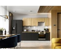 Cuisine complète LUNA 240 cm emplacement four et lave-vaisselle encastrable - chêne / noir