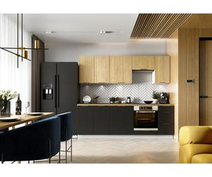 Cuisine complète LUNA 240 cm emplacement four et lave-vaisselle encastrable - chêne / noir