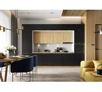 Cuisine complète LUNA 360 cm emplacement four encastrable et lave-vaisselle intégrable - chêne / noir