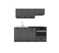 Cuisine complète LUNA 6 éléments couleur Graphite avec plan de travail inclus- Longueur 180 cm Gris G