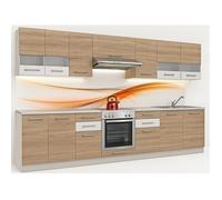 Cuisine complète MAYA bois et blanc laqué 10 éléments avec encastrement four - 300 cm