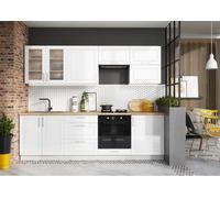 Cuisine complète MIA 260 cm avec meuble pour four encastrable - blanc brillant