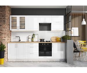Cuisine complète MIA 260 cm avec meuble pour four encastrable - blanc brillant