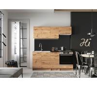 Cuisine complète MILA 6 éléments couleur chêne Artisan avec plan de travail inclus -Longueur 180 cm