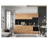 Cuisine complète MILA 8 éléments couleur chêne Artisan avec plan de travail inclus - Longueur 240 cm