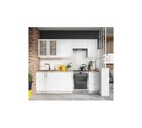 Cuisine complete Nela 7 elements couleur blanc brillant - Longueur 180/240 cm --