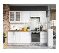 Cuisine complete Nela 7 elements couleur blanc brillant - Longueur 180/240 cm -PEGANE- blanc brillant G