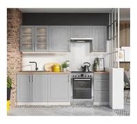 Cuisine complete Nela 7 elements couleur gris mat - Longueur 180/240 cm -PEGANE- gris mat G